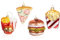 BRUBAKER 4 TLG. Baumkugel Set - Fast Food Menü - Burger Pommes Softdrink Pizza - Handbemalte Weihnachtskugeln Christbaumschmuck aus Glas - Baumschmuck Lustig - Essen Baumanhänger 4 Stück