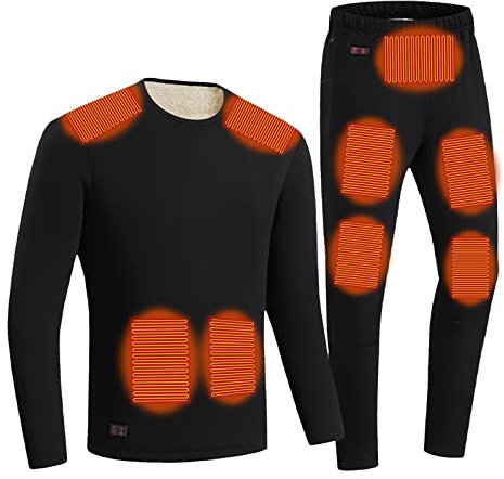 DianD Men's Heated Body Warmer Clothings Thermal Underwear Set USB Electric Rechargeable Heated Body Suit Winter Warm Fleece Lined Matching Suit (Black, L)