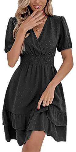 MAFA Femmes Robe Tunique Mini Robe Col en V Automne Hiver Longueur au Genou Casual Retro Respirant A-Noir M
