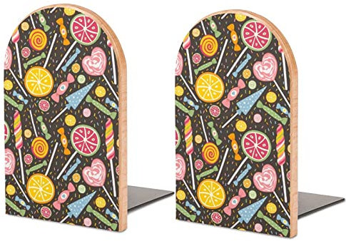 Lutscher und Bonbons Buchstützen Dekorativ Bedruckte Buchstützen aus Holz für Regale, 1 Paar