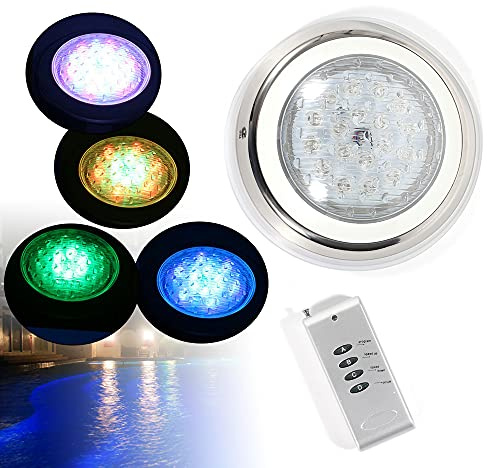GMSLuu poolbeleuchtung unterwasser aquarium led beleuchtung poollicht 54W RGB Unterwasserlicht Spa Licht wasserdichtes Licht 1,5m Kabel mit Fernbedienung sieben Farben AC12V