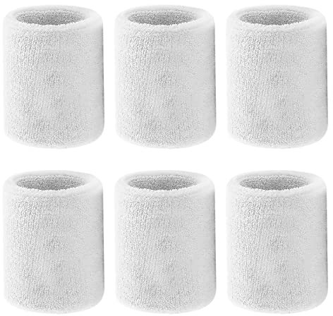 6 Pieces Sweatbands Kid Wrist Sweatband Sports Sweat Band Sweat Bands Wristbands Absorbent Sports Wristband, Elastic Cotton Wristband for Gym Basketball Football Tennis Running Sports (White)