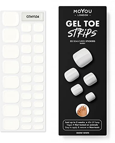 MOYOU LONDON Autocollants auto-adhésifs pour ongles en Gel Semi-durci, lampe UV/LED requise, 32 enveloppes de vernis à ongles en Gel, autocollants pour Nail Art -Snow White