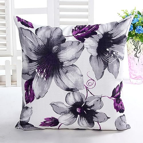 Kissenbezug 40x40 Graue Blume Lila Blatt Sofakissen Baumwoll und Leinen Dekokissen Quadrat Kissenbezüge mit Reißverschluss Outdoor Kissen- für Wohnzimmer Auto Schlafzimmer 1 Stück