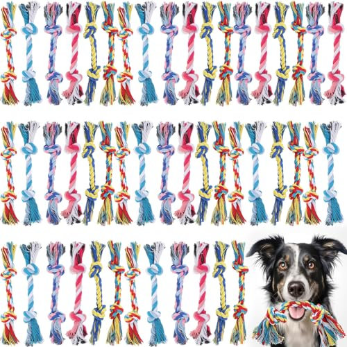 Syhood 48 Pack 2-Knot Cotton Dog Rope Chew Toys for Small & Medium Dogs