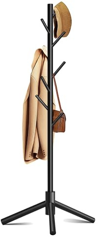 Azaeahom Coat Rack, Coat Racks Freestanding with 8 Hooks 3 Adjustable Heights for Clothes, Hats, Handbags, Coat Tree Easy Assembly for Entryway, Bedroom, Hallway, Office(Black)