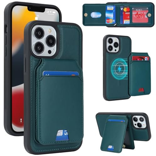 Zouzt for iPhone 12 Pro Max/iPhone 13 Pro Max 6.7 Inch Detachable 2 in 1 Wallet Case with Card Holder for Magsafe, Magnetic PU Leather Flip Credit Slot Protective Phone Cover Women Men - Green