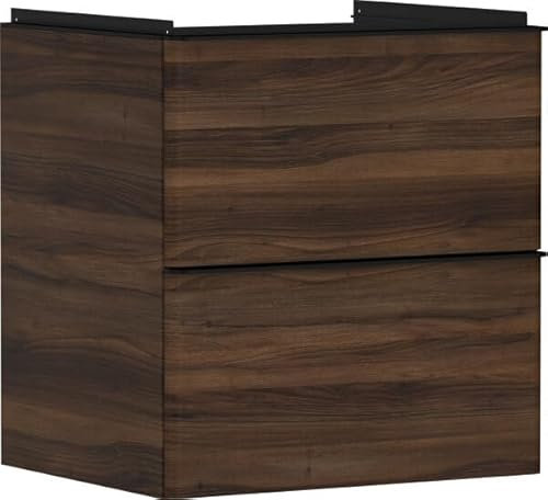 hansgrohe Xelu Q Waschtischunterschrank, 580x475, 2 Schubkästen, für Waschtisch, 5402, Farbe: Möbel Nussbaum Dunkel/Griff Mattschwarz