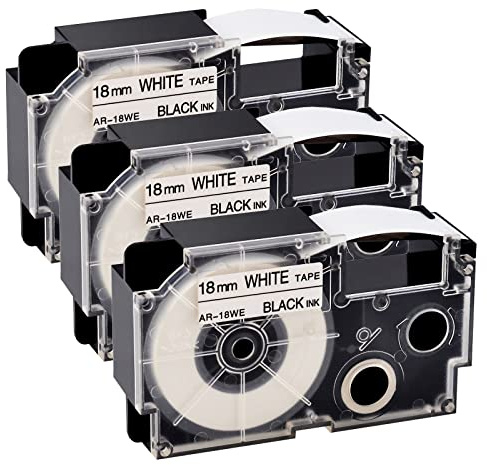 NineLeaf 3 Packung Ersatz für Casio EZ XR18WE XR-18WE AR-18WE XR-18WE2S XR18WE2S 18mm x 8m Bänder Schwarz auf Weiß Schriftband für KL2000 KL7000 KL7200 KL8100 KLC500 KLP1000 Beschriftungsgerät