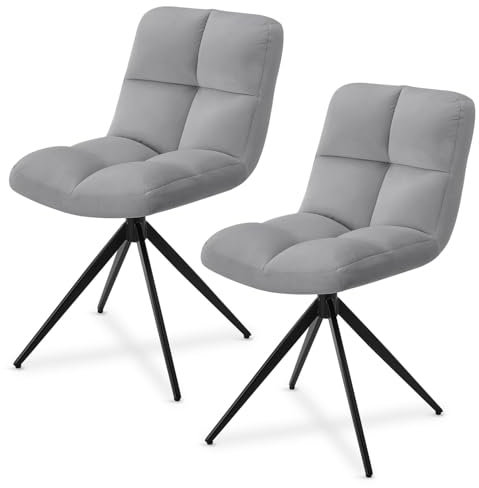 Juskys Drehstuhl Dallas 2er Set - Esszimmerstühle drehbar, Stoff Bezug - Stuhl bis 120 kg belastbar - Stühle Esszimmer, Esszimmerstuhl Samt Hellgrau