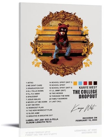 TANZEM Poster, Motiv: Kanye West The College Dropout-Albumcover, 30 x 45 cm, dekorativer Kunstdruck auf Leinwand, Wandkunstdruck, moderne Familienschlafzimmer-Dekoration