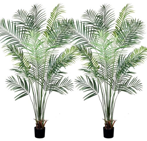 Leflos 195 cm Palmera Artificial Dypsis Lutescens, Planta de Interior sólo con 18 Troncos Desmontables, decoración para Oficina, Tienda, Piso y Fiesta, 2 Piezas