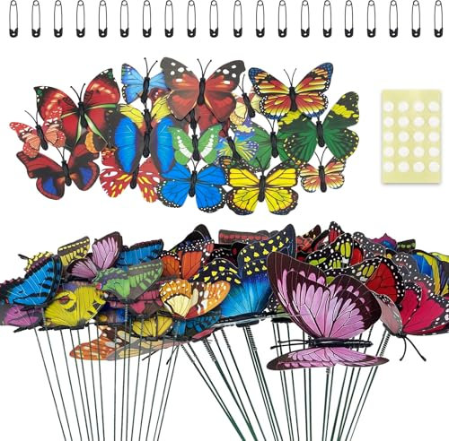 70pzas Mariposas Coloridas Alfileres de Flores, Palos de Mariposas de Jardín, Decoraciones de Mariposa Artificial, para Manualidades, para Plantas Boda Primavera Festival Celebraciones