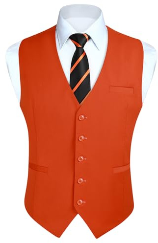 Enlision Gilet de fête de mariage formel pour hommes, couleur unie, gilet de smoking, costume d'affaires, Orange S