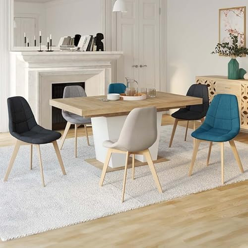 IDMarket - Lot de 6 chaises scandinaves Gaby Mix Color Beige, Gris Clair, Bleu Canard x2, Gris foncé x2 en Tissu