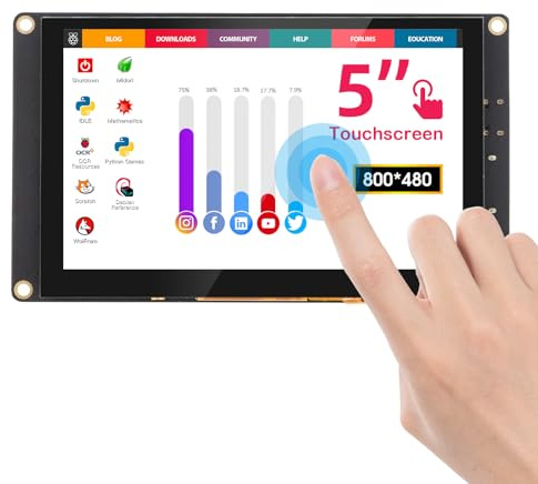 ELECROW 5 Inch Mini Touch Screen Monitor, TN 5 Point Capacitive Touch Screen 800×480 HD LCD Compatible with Raspberry Pi 5/4/4B/3B+/3B/B+, PC, Laptop, Driverless