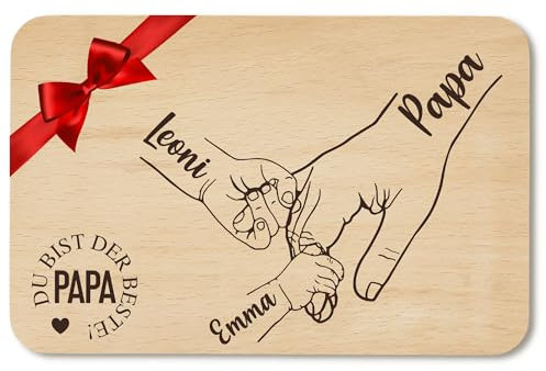 Frühstücksbrettchen personalisiert mit Wunschgravur Papa - Geschenk Vatertag - Geschenk Himmelfahrt - Brettchen Holz Bester Papa (Papa + 2)