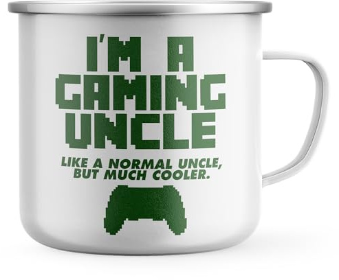 Purple Print House Gamer Uncle Mens Enamel Mug Funny Gaming Tea Coffee Metal Cup Video Games