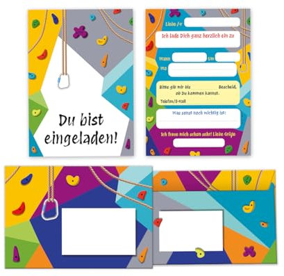 Minkocards 8 Einladungskarten incl. 8 Umschläge Kindergeburtstag Klettern Bouldern Mädchen Jungen Einladung Jungsgeburtstag Mädchengeburtstag