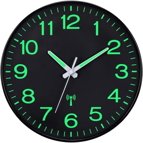 VINILITE Wanduhr Funk Beleuchtet Lautlos Geräuschlos, Funkuhr Wand Schwarz für Wohnzimmer Küche Schlafzimmer Batteriebetrieben, 30 cm