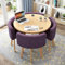 Rundes und quadratisches Esstisch-Set mit Stühlen, moderner Konferenztisch und 4 Stühlen, Empfangstisch und Stuhlkombination, Holz-Küchentisch-Set für 4 Personen, für Wohnzimmer, Esszimmer ( Color : C