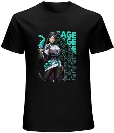 Valorant Game Sage T Shirt Fashion T-Shirt Large O-Neck Men Clothing Black M