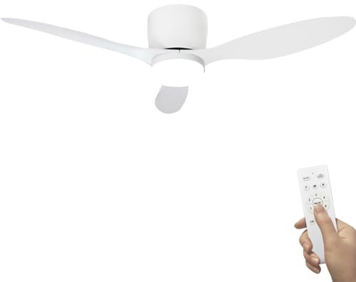 Caunmar 106cm Ventilador De Techo Con Luz Y Mando, Lampara De Techo Led Dormitorio Ventilador 3 Colores 6 Velocidades, Ceiling Fan With Light Silencioso Sala De Estar Cocina Loft-Blanco