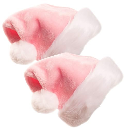 ZSYIULIA 2pcs Pink Santa Hat Christmas Hat, Soft Plush Deluxe Xmas Santa Claus Hat, Velvet Comfy Santa hat for Santa Claus Fancy Dress, Christmas New Year Party, Xmas Tree Decorations, Adults Unisex