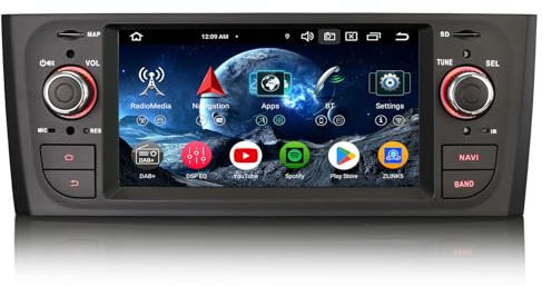 Erisin 8-Kern 4GB+64GB Android 14 Autoradio mit GPS Navi für FIAT Grande Punto FIAT Linea Unterstützt Bluetooth 5.0 Kabelloses CarPlay Android Auto WiFi 4G DSP DAB+ OBD2 USB RDS FM TPMS DTV Canbus