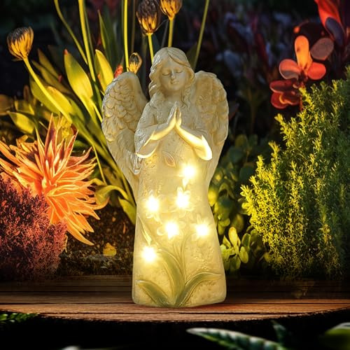 Roundot Solar Angel Garden Statue, 9.6-Inch Outdoor Decor with 6 LEDs