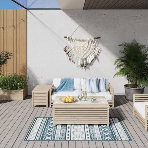 Rasen & Garten, Outdoor-Wohnen, Outdoor-Decken, Outdoor-Teppich, Aqua und Weiß, 80 x 150 cm, wendbares Design