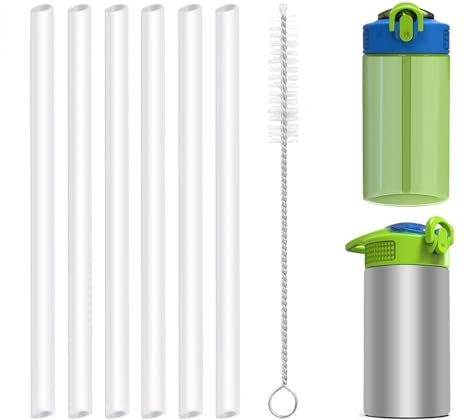 Replacement Straws Compatible with Zak Designs Kids 15.5 Oz Insulated Water Bottle-16 Oz Zak Kids Plastic Cups- Include 6 BPA-FREE Straws and 1 Straw Cleaning Brush