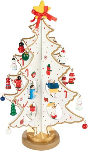BRUBAKER Mini Sapin de Noël en Bois - Petit Sapin à Décorer - Arbre de Noël Décoration de Table pour Noël avec Ornements d'arbre - Décoration de Noël pour Table et Rebord de Fenêtre - Blanc