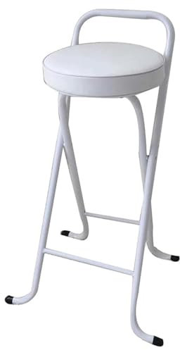Generico Sgabello da Bar Pieghevole con Maniglia, 65/75cm Sgabello Alto Pieghevole Portatile per Adulti,Sedia Sgabello Pieghevole Alta con Imbottiti(White,65cm/26in)