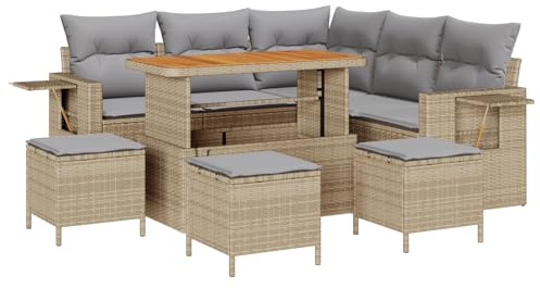 vidaXL 9-teiliges Gartensofa-Set mit Kissen in Beige aus Poly-Rattan, UV-beständig. Wetterfeste Außenmöbel für Terrasse und Patio, geflochtene Lounge im modernen Stil für entspannte Sommertage.