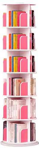 Bibliothèque rotative multicouche pour enfants, bibliothèque et porte-revues rose pour enfants, organiseur de livres d'images peu encombrant (39 x 39 x 190 cm) - Idéal pour la maison et le b