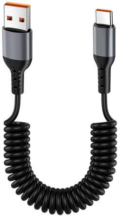 Coiled USB to USB C Cable 0.35-1m Short Retractable USB C 3A Fast Charging Cable Cord, Type C Lead Spiral Cables for Car, Compatible with Huawei/Xiaomi/Samsung Galaxy/Oneplus/Lg/Htc/Sony/Android