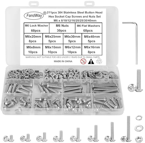 FandWay M6 Schrauben Set,211 Stück Linsenkopf Schrauben mit Innensechskant,Rundkopf Gewindeschrauben,Sechskantschrauben Edelstahl 304,Maschinenschrauben Muttern und Unterlegscheiben mit 1 Schlüssel.