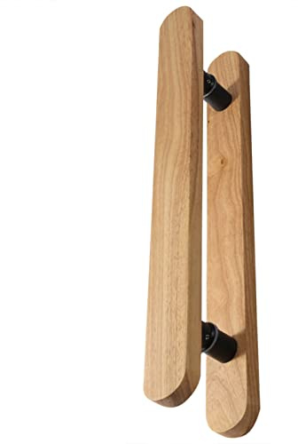 JIPOFAN Maniglia per Porta in Vetro in Legno massello, Maniglia per Porta Scorrevole Rustica a Doppia Faccia per Sauna, Set di Maniglie per Porta a Spinta per Interni ed Esterni (Naturale 40 cm (16))