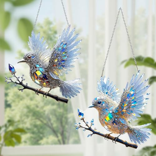 Kolibri-Sonnenfänger 2 Stück Fensterdeko Hängend Suncatcher aus Acryl zum Aufhängen Gartendeko für Vogelliebhabe
