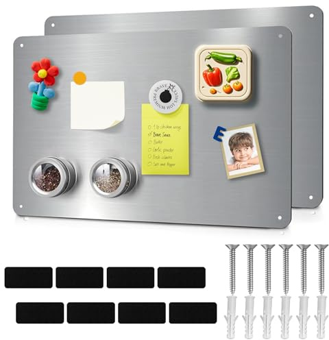 Magnetic Board, 2 Pcs Metal Magnet Board for Fridge Magnets Wall 43.5 x 30cm Magnetic Notice Bulletin Memo Board for Office Bedroom Home Display