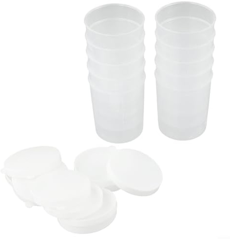 Lot de 10 tasses à mesurer en plastique transparent avec couvercle, parfaites pour mesurer les liquides dans différents environnements (30 ml)