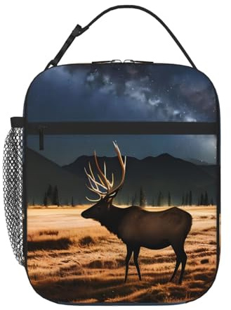 fdgbnm Lunchtasche, Motiv: Elch in der Wiese, isolierte Lunchtasche, Thermotasche mit Taschen für Arbeit, Schule