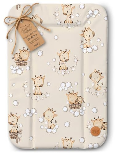 Fasciatoio neonato 70 x 50 cm - materassino portatile universale lavabile e impermeabile su cassettiera lavatrice e tavolo cuscino da viaggio tappetino materasso Oeko-Tex Giraffe