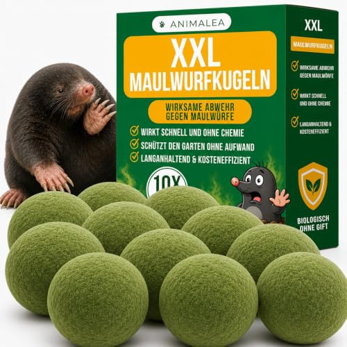 Animalea XXL Maulwurf Abwehr Kugeln 10 STK - Maulwurf effektiv vertreiben mit Sofort- und Langzeitwirkung - effektives Mittel gegen Maulwürfe - STOPPT MAULWÜRFE - Starke Wirkung
