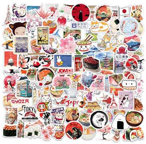 TIHNY 119 Stücke Japanische Sticker, Süße Sushi Cartoon Vinyl wasserdichte Aufkleber für Laptop, Tagebuch, Scrapbook, Reisekoffer