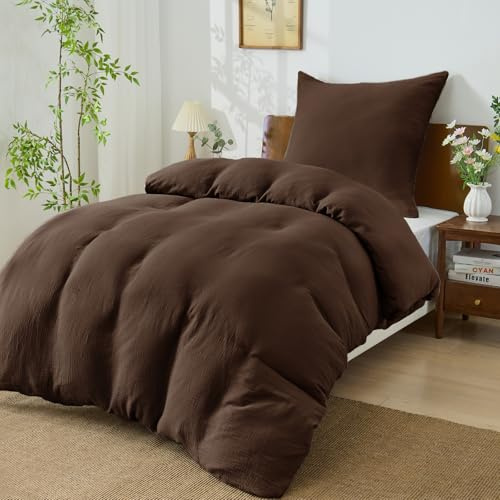 BEDELITE Musselin Bettwäsche 135x200 2teilig Baumwolle, Dunkelbraun,ÖKO-TEX