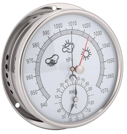 Yosoo Health Gear 5,2 Zoll Edelstahl-Boots-Hygrometer, Thermometer, Barometer, 3-in-1-Wetterstation, Marine-Barometer für Hauswand, Fischerboot und Büro