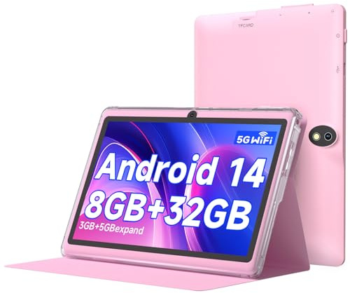 ICONLINK Tablet 17,8 cm (7 Zoll) Android 14.0 mit Schutzhülle, 8 GB (3 + 5 GB Erweiterung) RAM+ 32 GB ROM, 1024 x 600 IPS-Bildschirm, Dual-Kamera, 3000 mAh Akku, Bluetooth 5.0 WiFi Tab (Rosa)