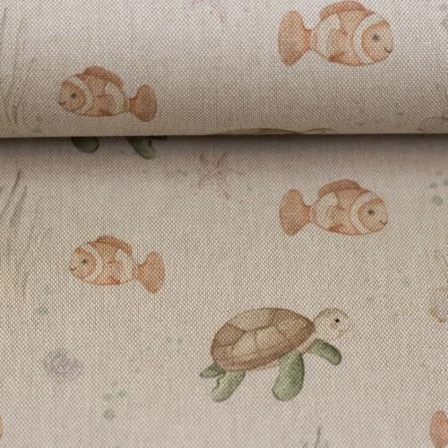 Canvas BEACH – Dekostoff in Leinenoptik – 3 maritime Designs – Oeko-Tex Standard 100 – 140 cm breit – Canvas Stoff für Taschen, Rucksäcke & Home Deko (Meeresschildkröten)